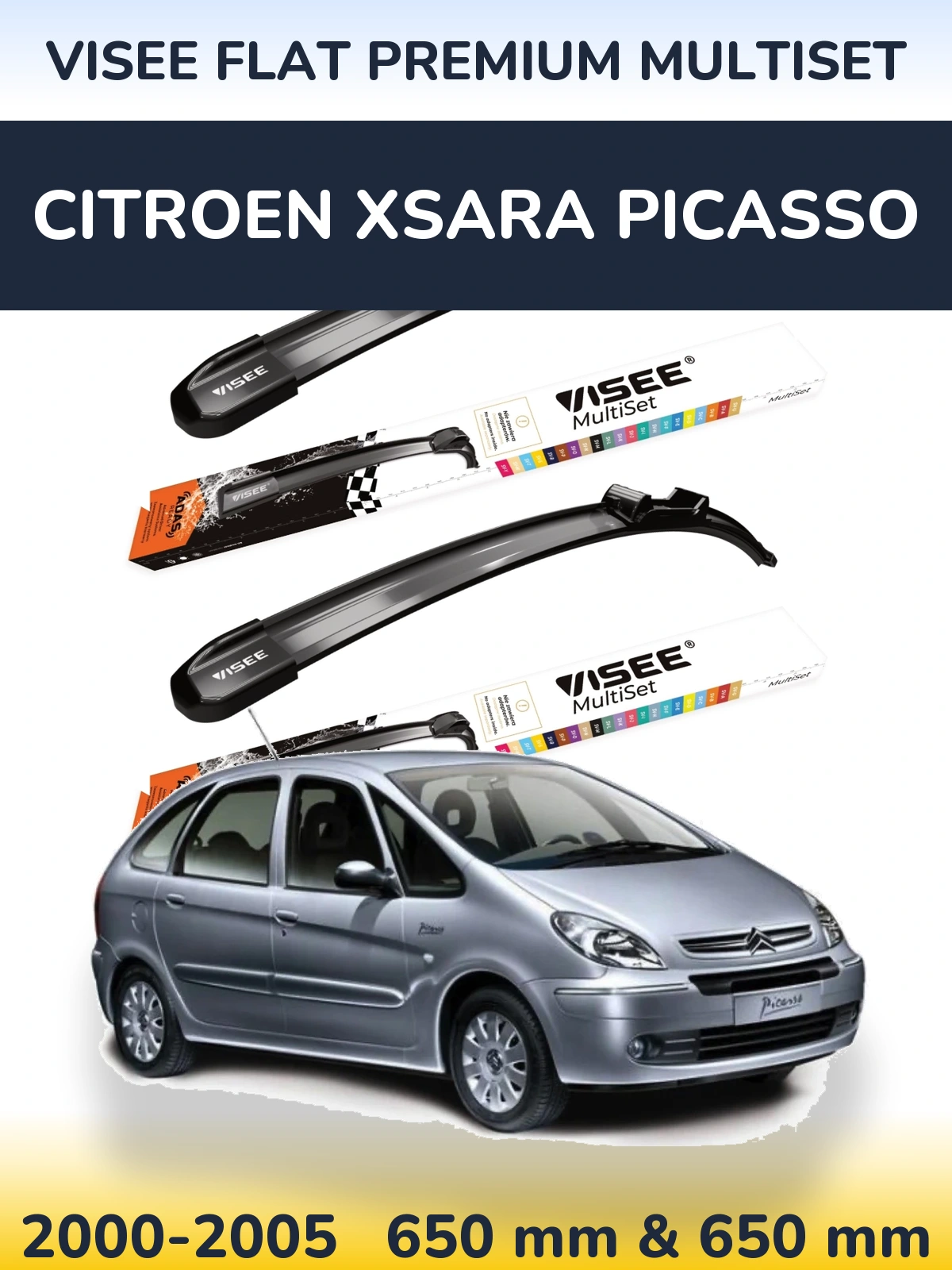 Sada předních stěračů VISEE FLAT PREMIUM MultiSet 650 a 650 mm pro Citroen Xsara Picasso 2000-2005
