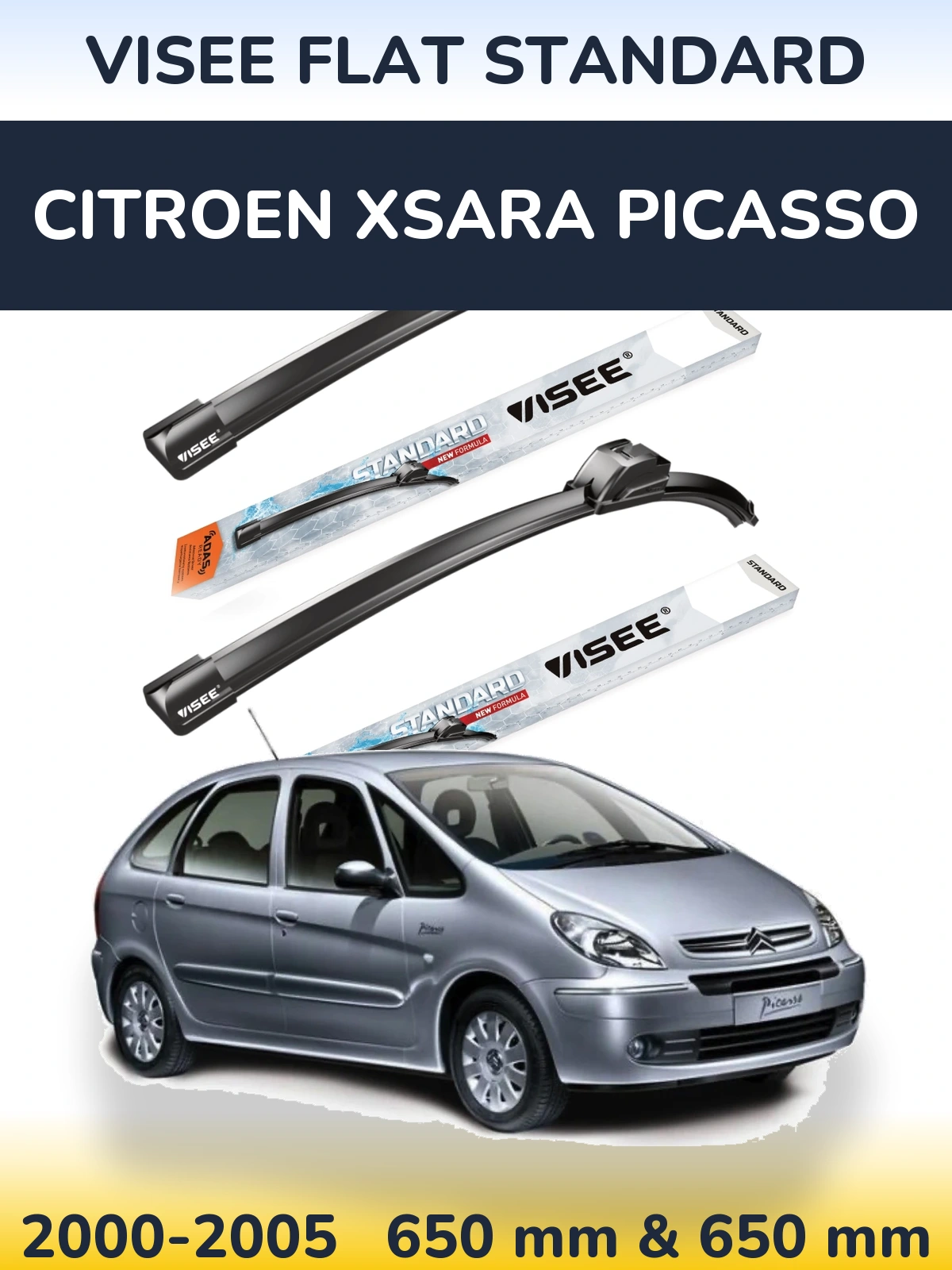 Sada předních stěračů VISEE FLAT STANDARD 650 a 650 mm pro Citroen Xsara Picasso 2000-2005