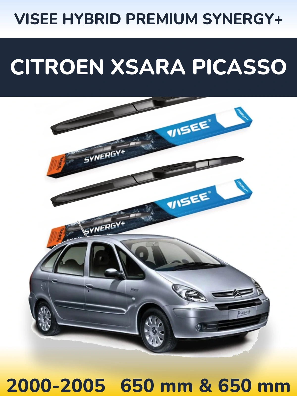 Sada předních stěračů VISEE HYBRID PREMIUM SYNERGY+ 650 a 650 mm pro Citroen Xsara Picasso 2000-2005