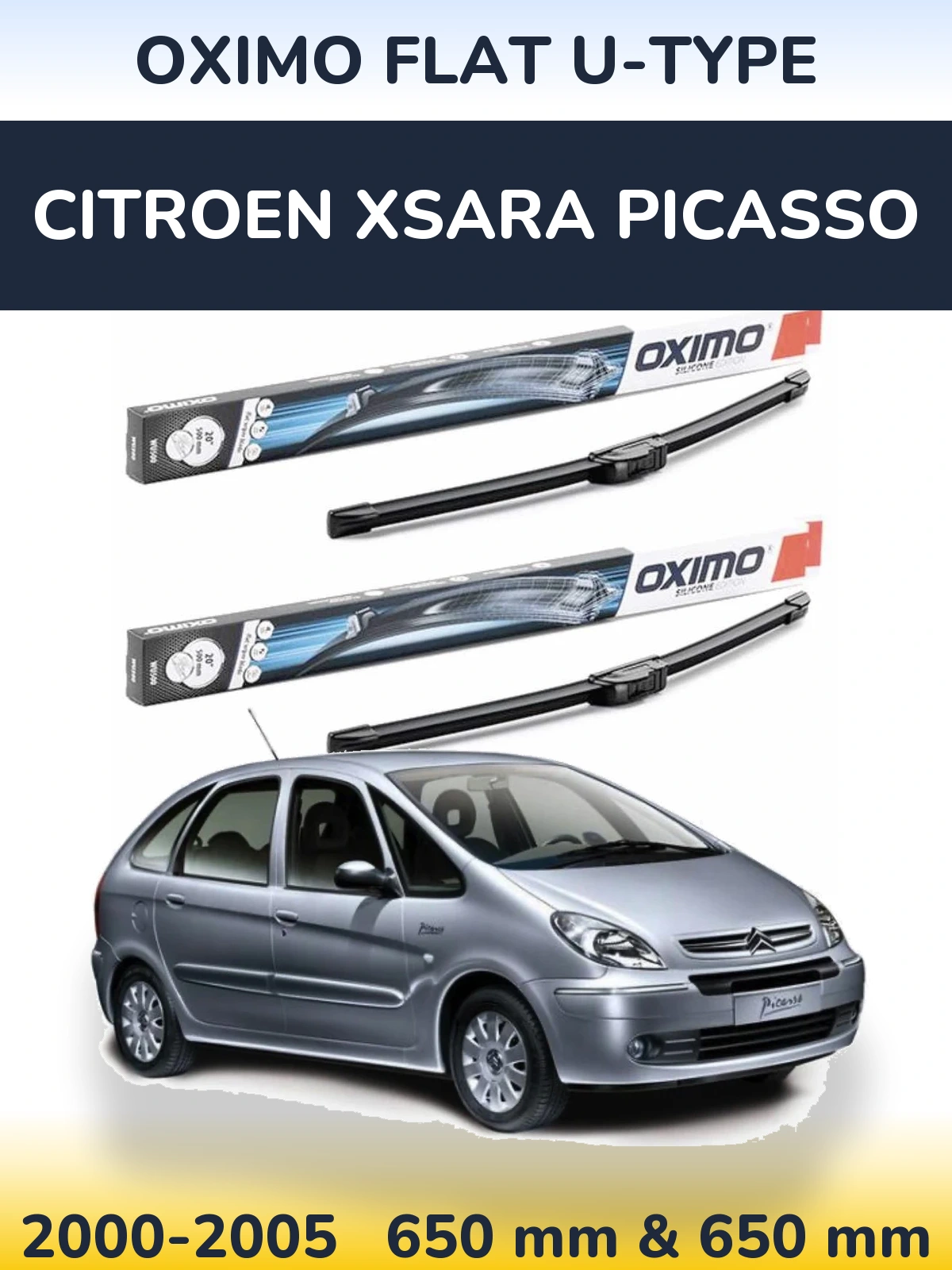 Sada předních stěračů Oximo Flat U-type 650 a 650 mm pro Citroen Xsara Picasso 2000-2005