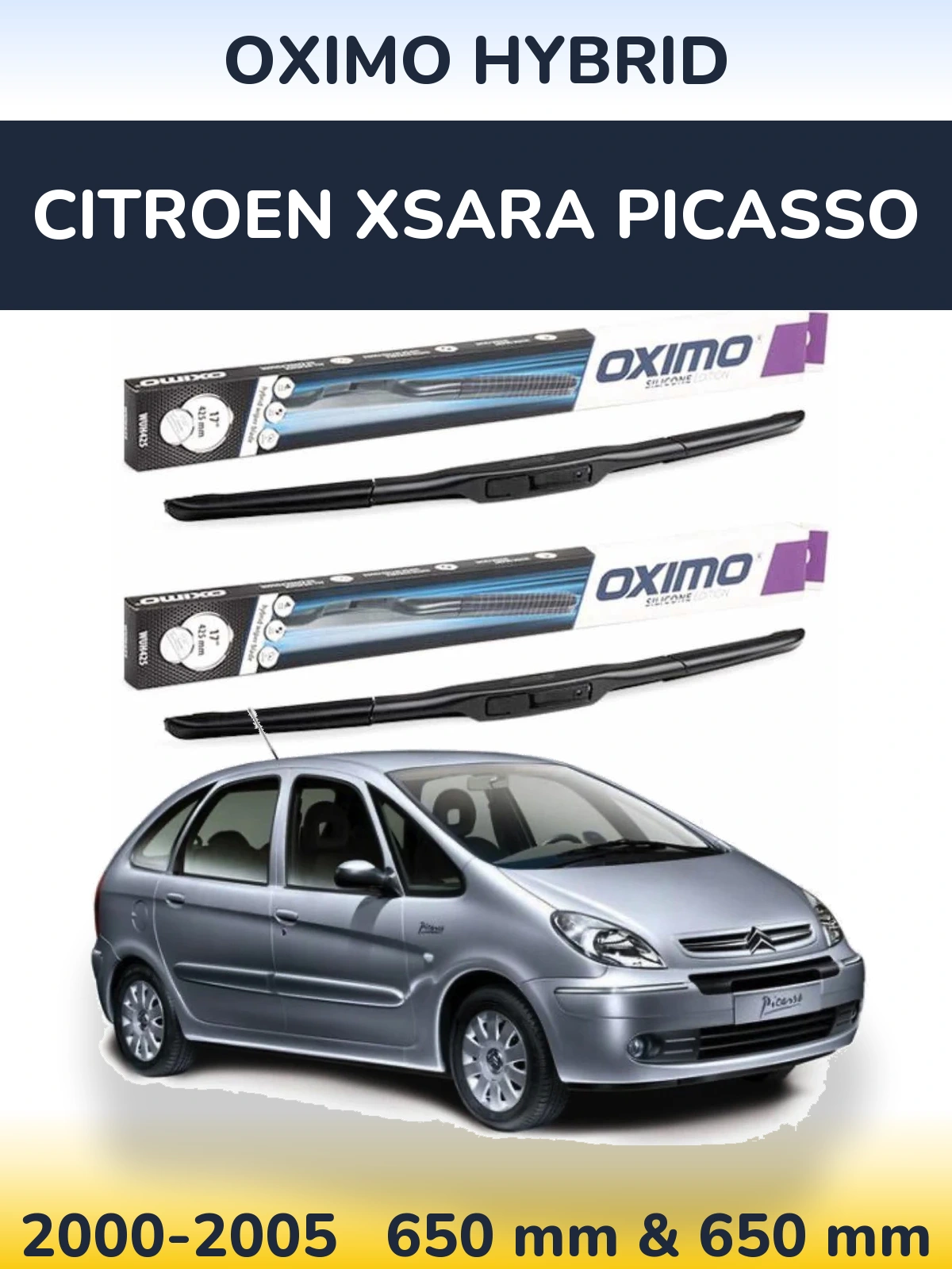 Sada předních stěračů Oximo Hybrid 650 a 650 mm pro Citroen Xsara Picasso 2000-2005