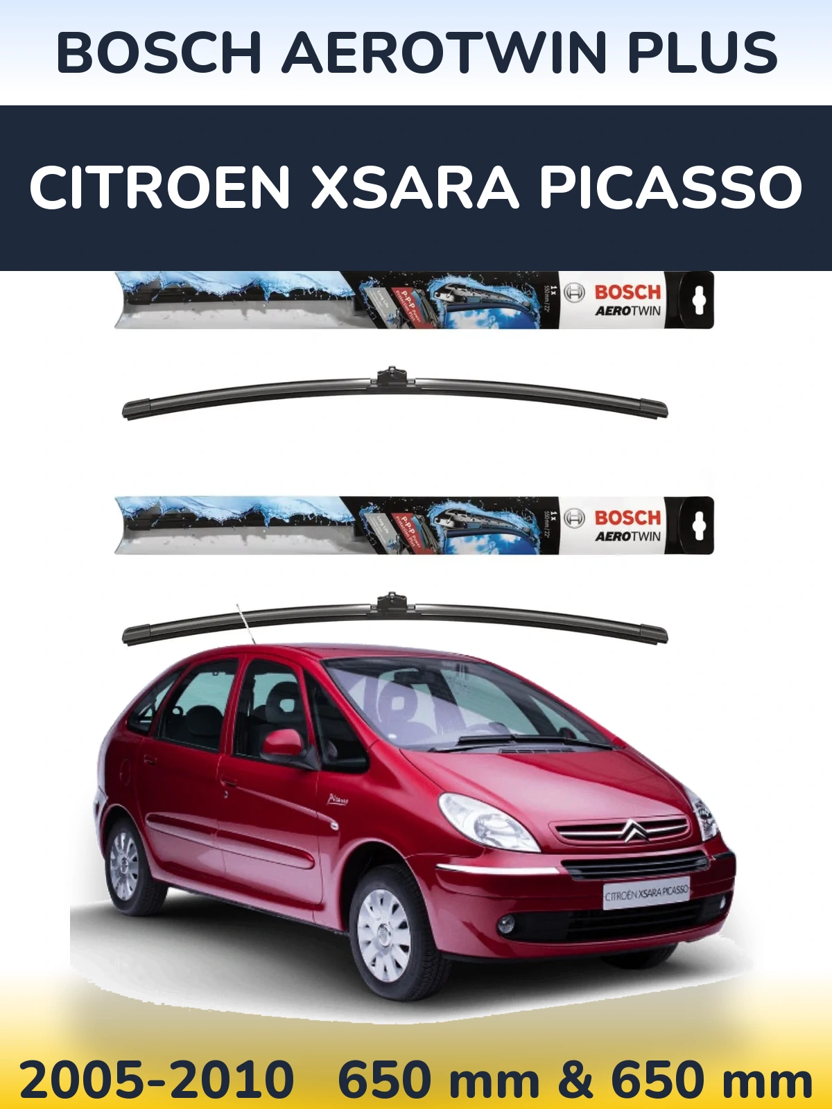 Sada předních stěračů BOSCH AeroTwin Plus 650 a 650 mm pro Citroen Xsara Picasso 2005-2010