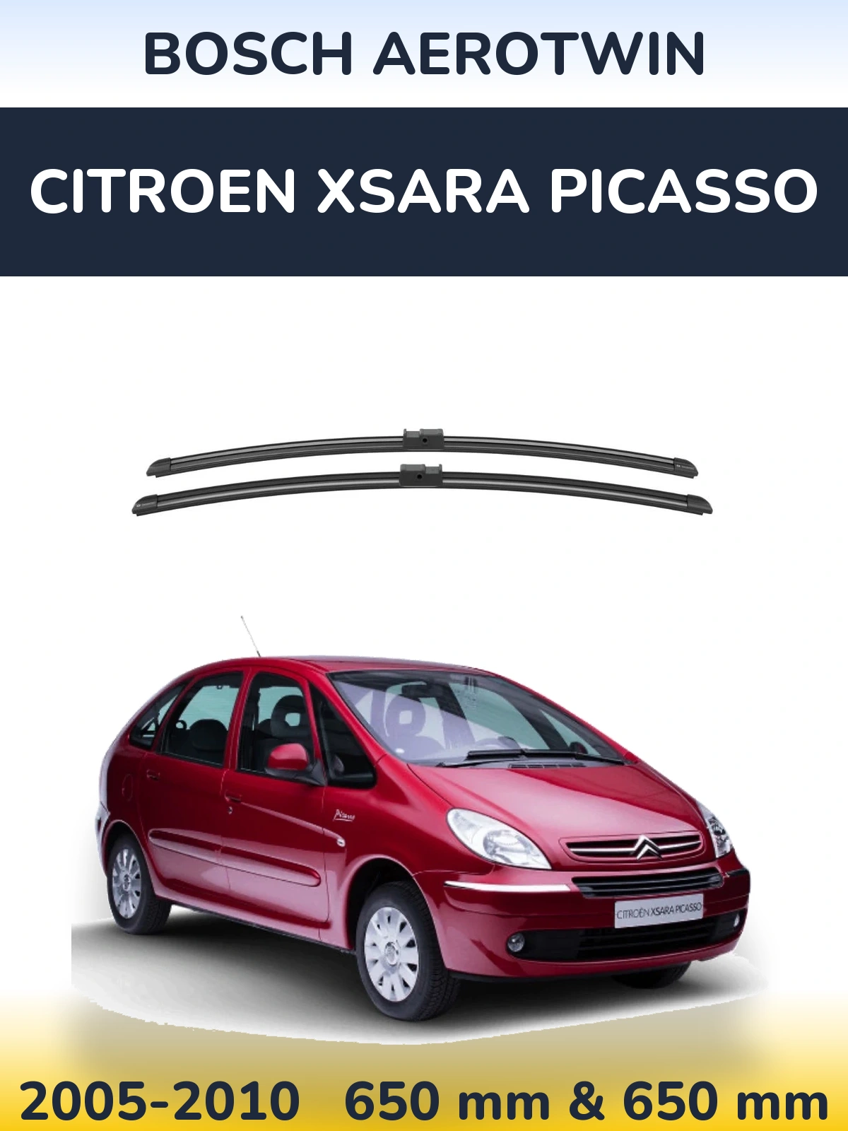 Sada předních stěračů BOSCH AeroTwin 650 a 650 mm pro Citroen Xsara Picasso 2005-2010