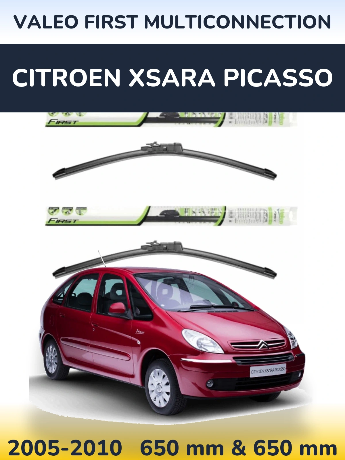 Sada předních stěračů Valeo First MultiConnection 650 a 650 mm pro Citroen Xsara Picasso 2005-2010