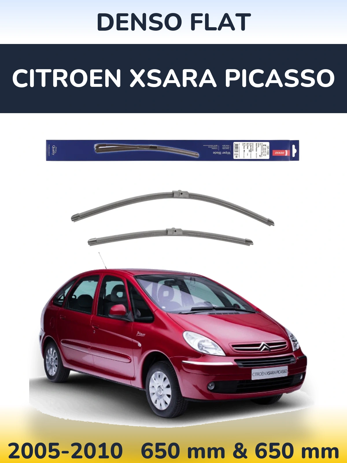 Sada předních stěračů Denso Flat 650 a 650 mm pro Citroen Xsara Picasso 2005-2010
