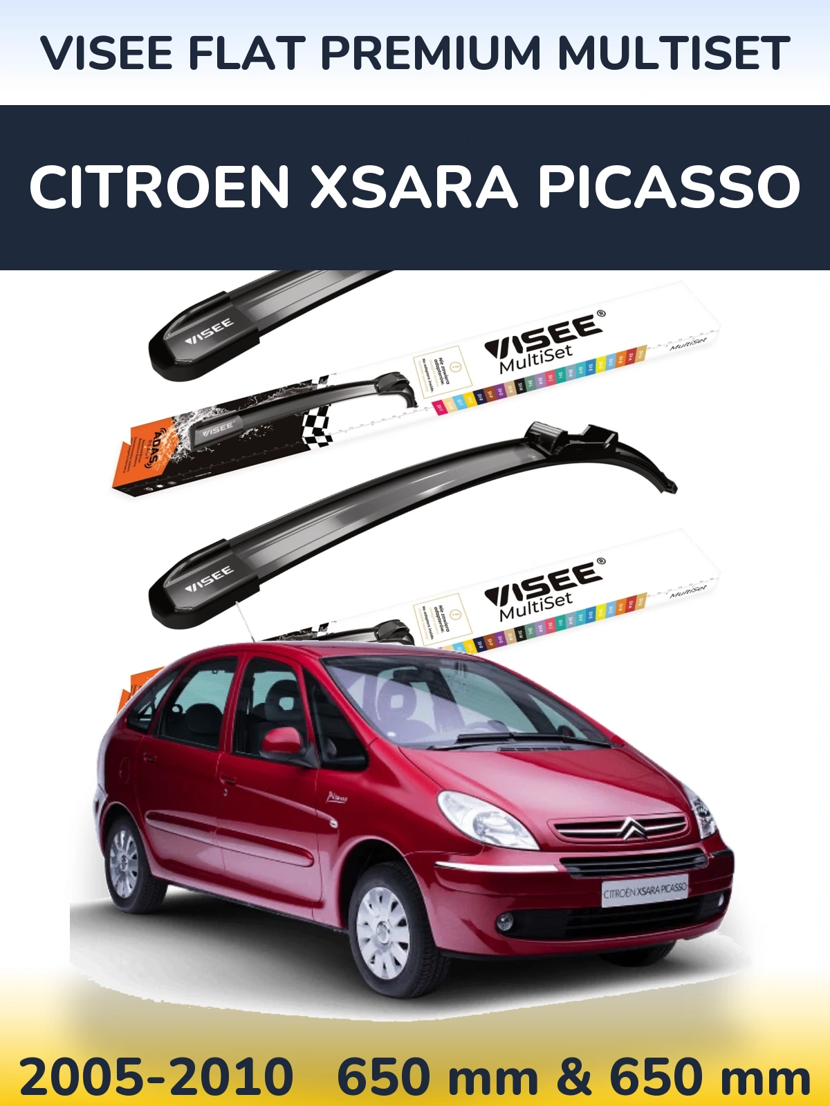 Sada předních stěračů VISEE FLAT PREMIUM MultiSet 650 a 650 mm pro Citroen Xsara Picasso 2005-2010