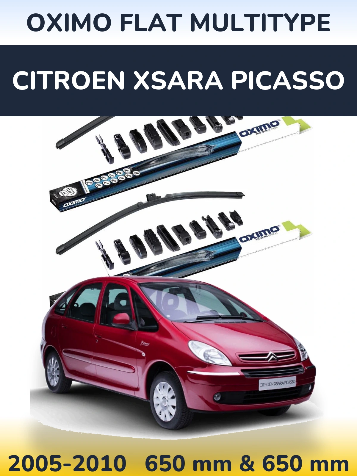 Sada předních stěračů Oximo Flat MultiType 650 a 650 mm pro Citroen Xsara Picasso 2005-2010