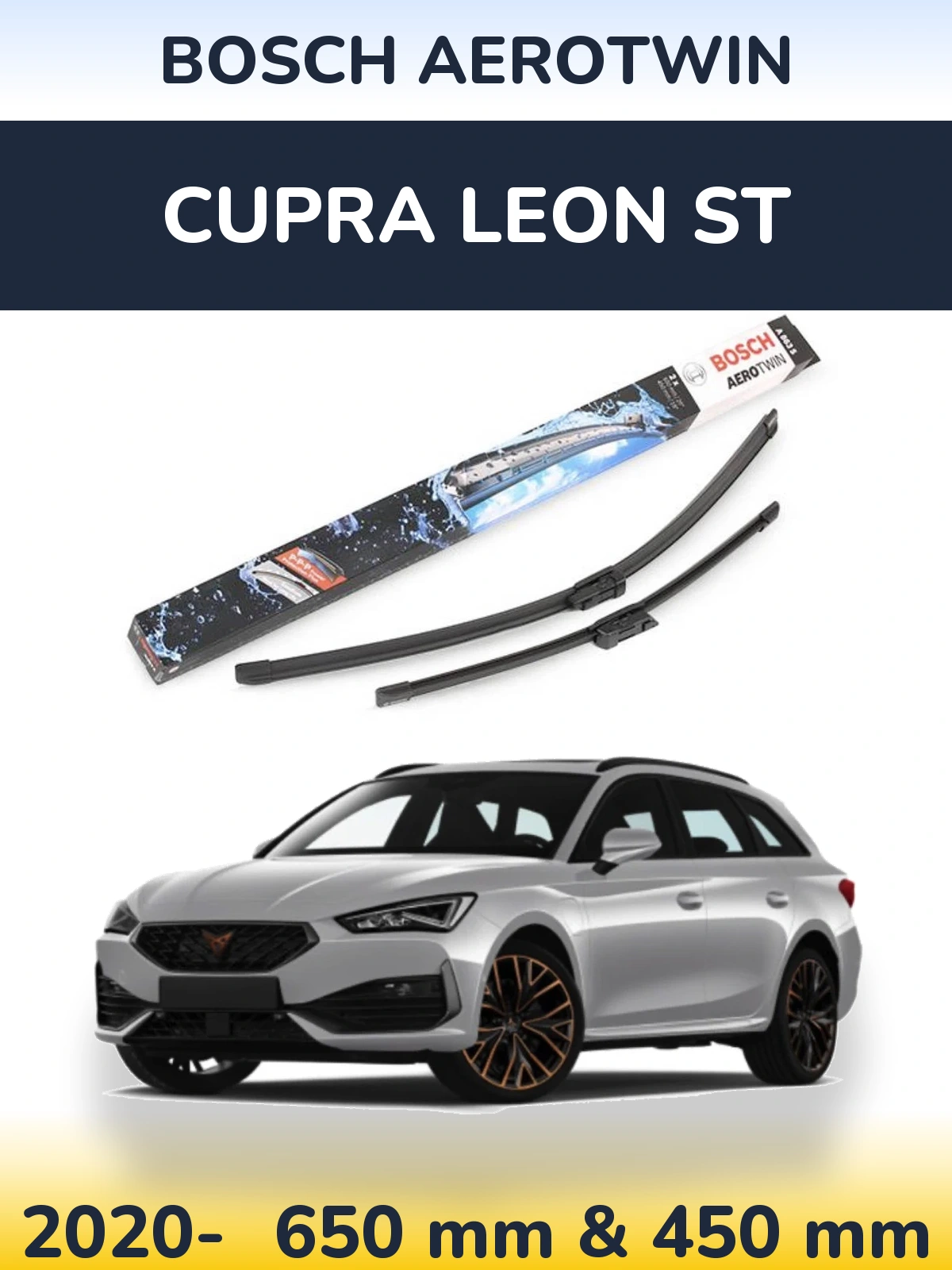 Sada předních stěračů BOSCH AeroTwin 650 a 450 mm pro Cupra Leon ST 2020-2026