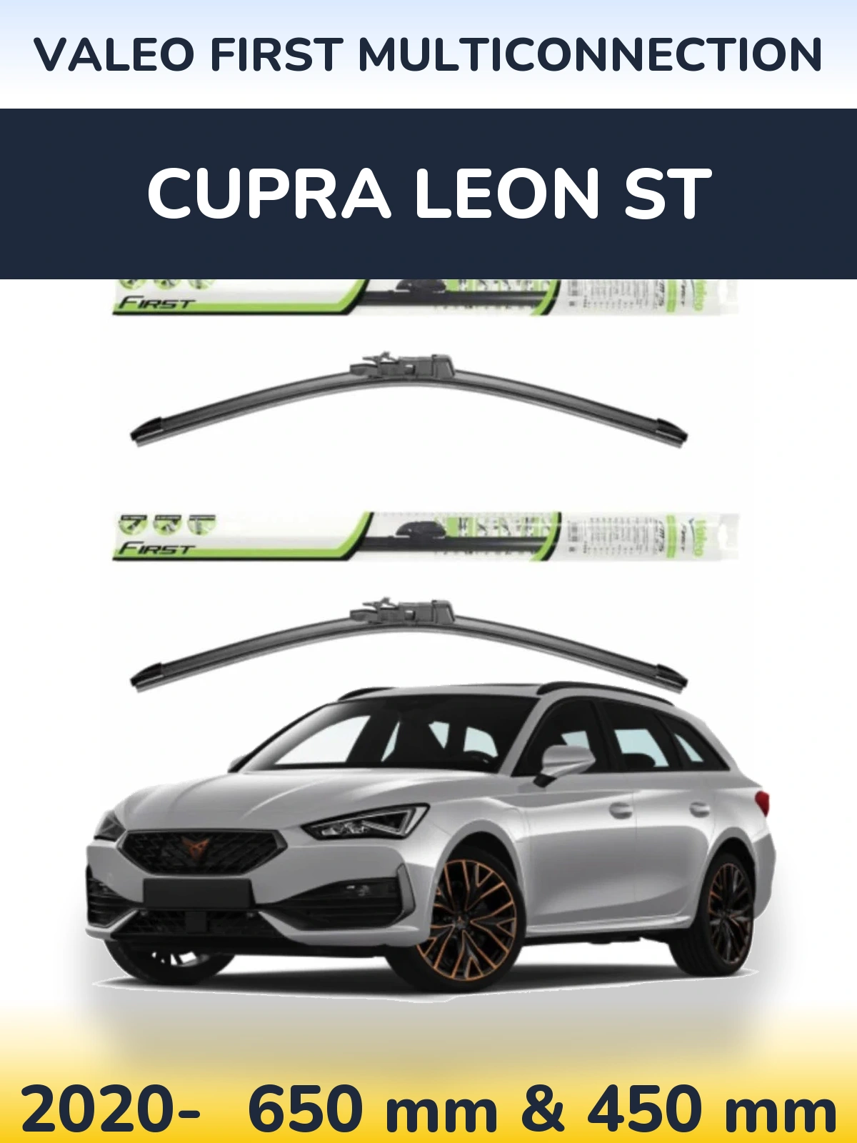 Sada předních stěračů Valeo First MultiConnection 650 a 450 mm pro Cupra Leon ST 2020-2026
