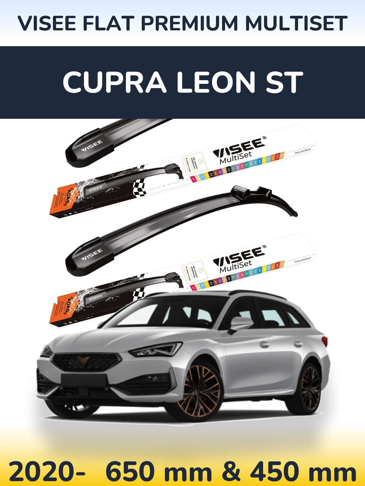 Sada předních stěračů VISEE FLAT PREMIUM MultiSet 650 a 450 mm pro Cupra Leon ST 2020-2026