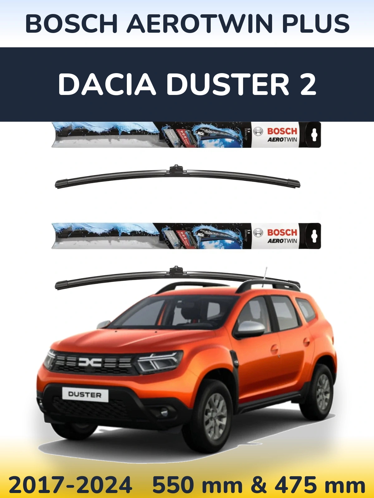 Sada předních stěračů BOSCH AeroTwin Plus 550 a 475 mm pro Dacia Duster 2 2017-2024