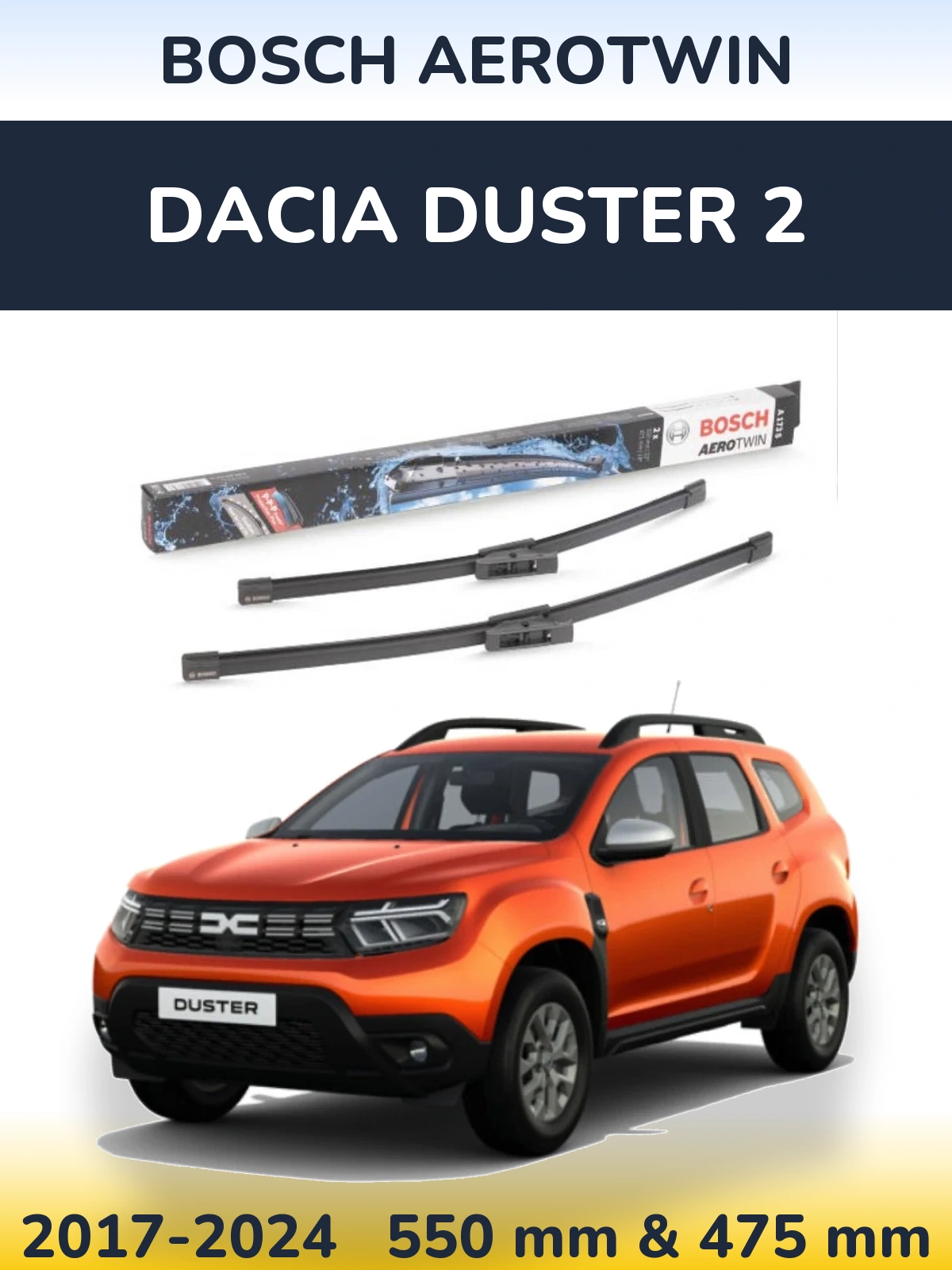 Sada předních stěračů BOSCH AeroTwin 550 a 475 mm pro Dacia Duster 2 2017-2024