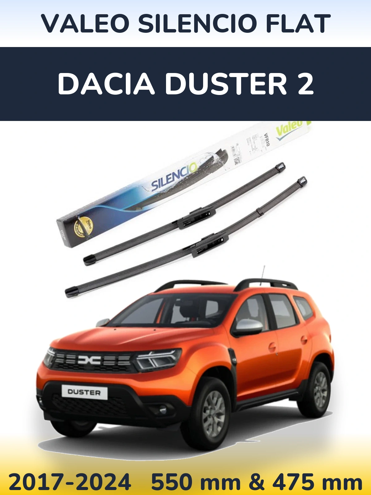 Sada předních stěračů Valeo Silencio Flat 550 a 475 mm pro Dacia Duster 2 2017-2024