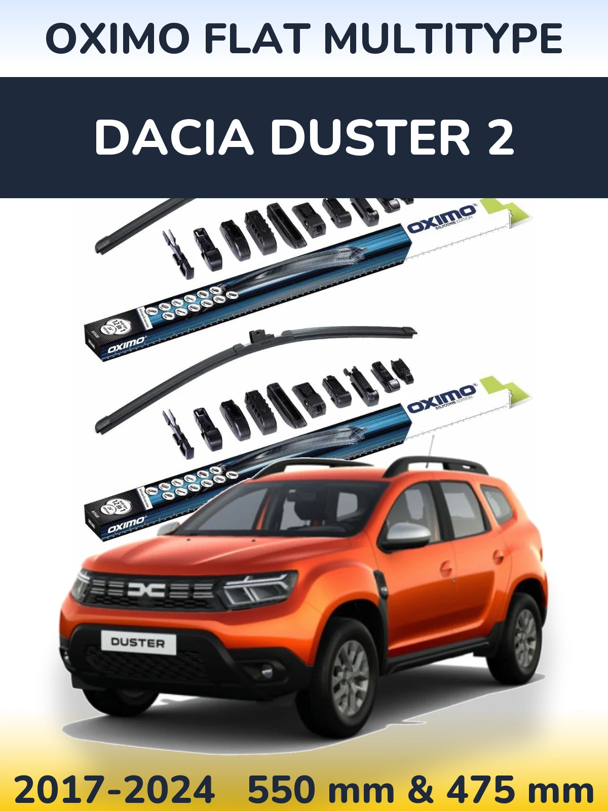 Sada předních stěračů Oximo Flat MultiType 550 a 475 mm pro Dacia Duster 2 2017-2024