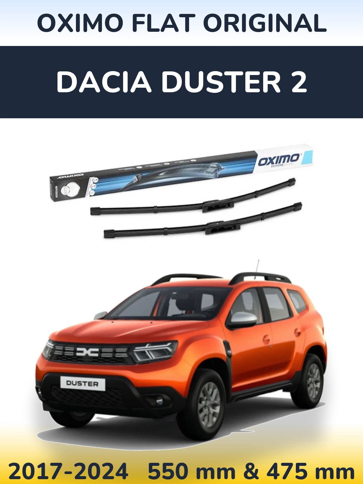 Sada předních stěračů Oximo Flat Original 550 a 475 mm pro Dacia Duster 2 2017-2024