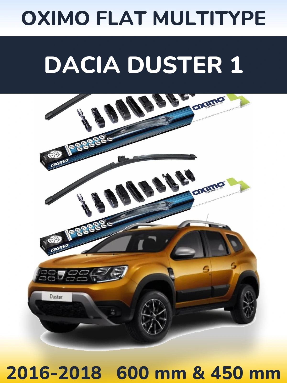 Sada předních stěračů Oximo Flat MultiType 600 a 450 mm pro Dacia Duster 1 2016-2018