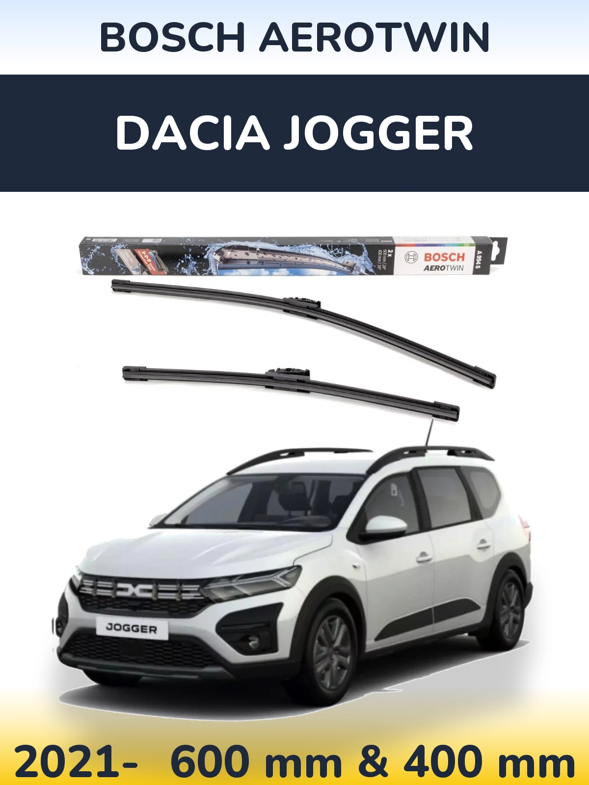 Sada předních stěračů BOSCH AeroTwin 600 a 400 mm pro Dacia Jogger 2021-2026