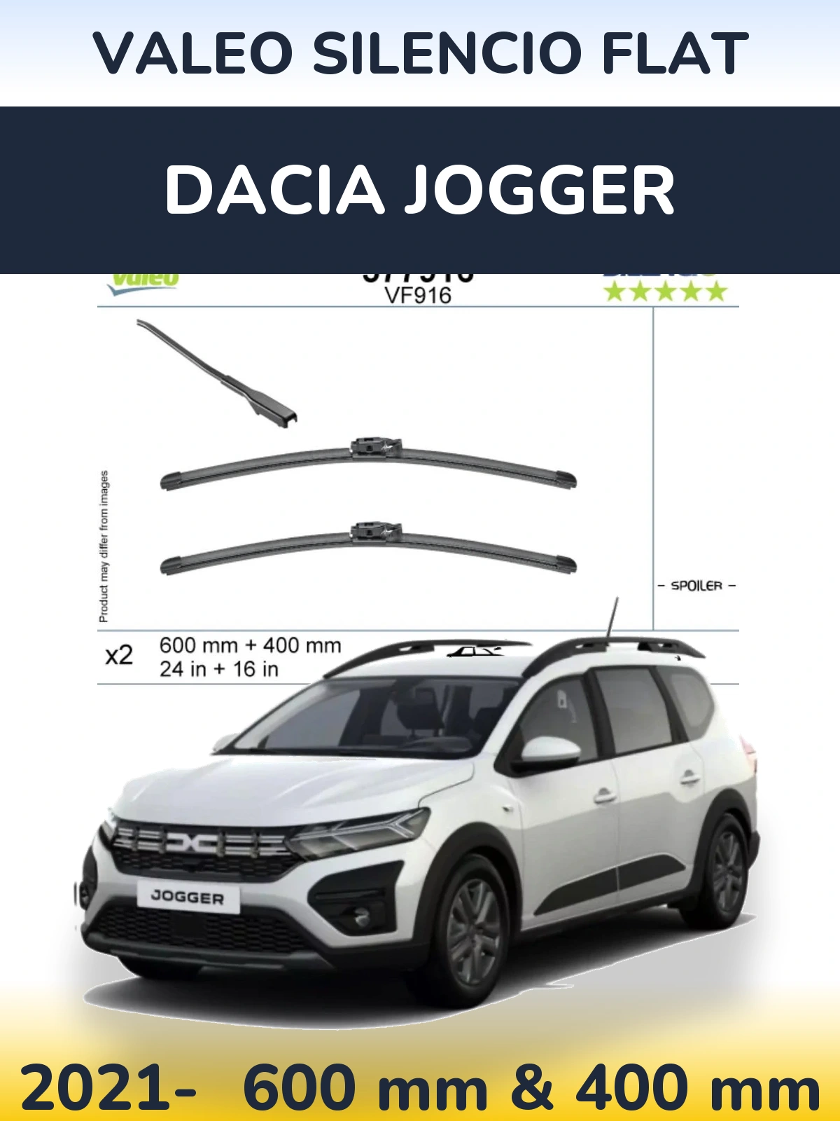 Комплект передніх щіток Valeo Silencio Flat 600 & 400 мм для Dacia Jogger 2021-2026