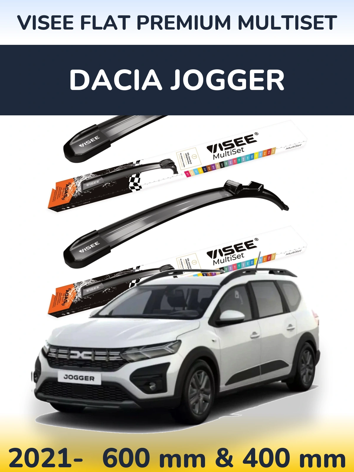 Комплект передніх щіток VISEE FLAT PREMIUM MultiSet 600 & 400 мм для Dacia Jogger 2021-2026