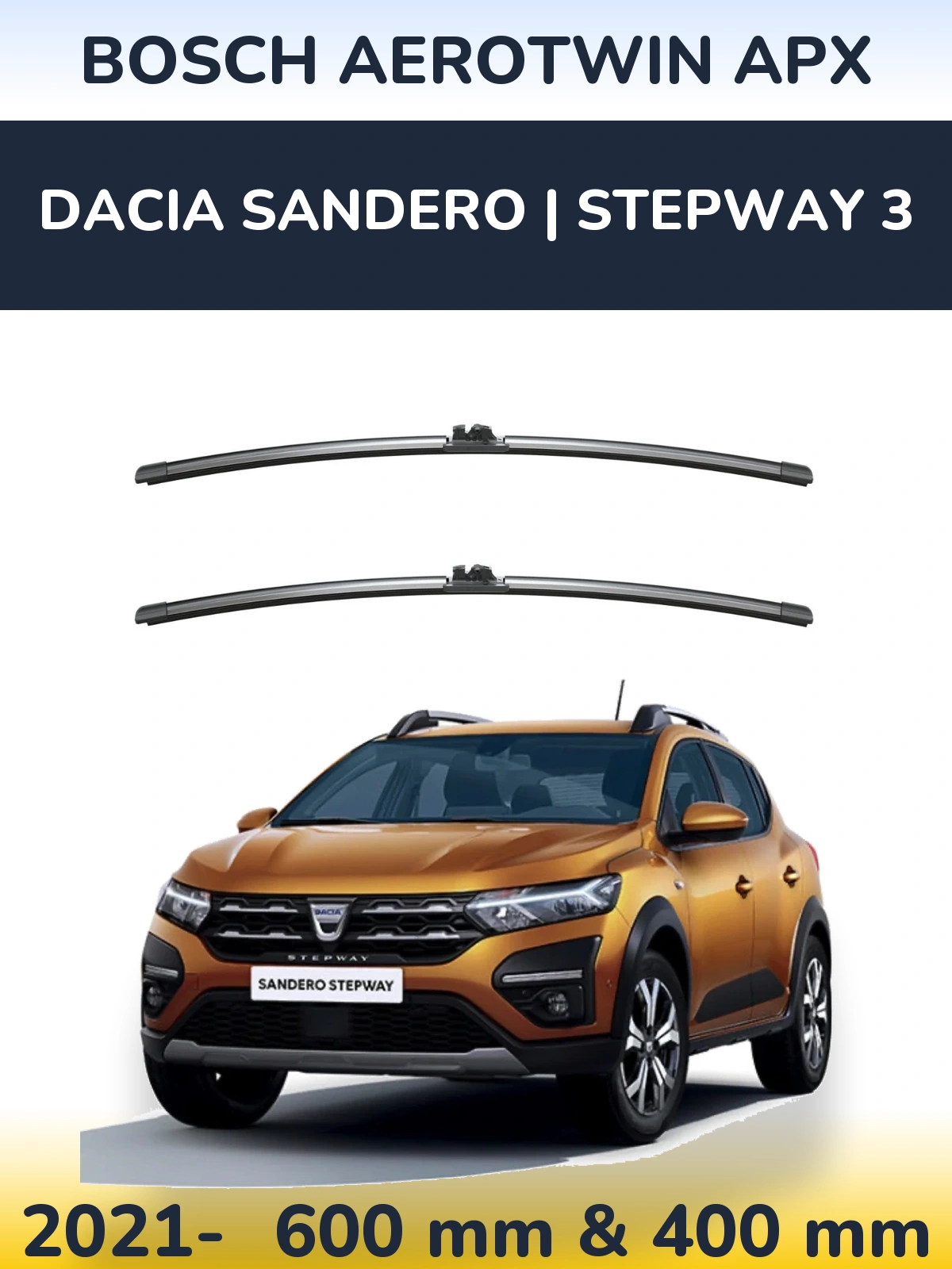 Sada předních stěračů BOSCH AeroTwin APX 600 a 400 mm pro Dacia Sandero | Stepway 3 2021-2026