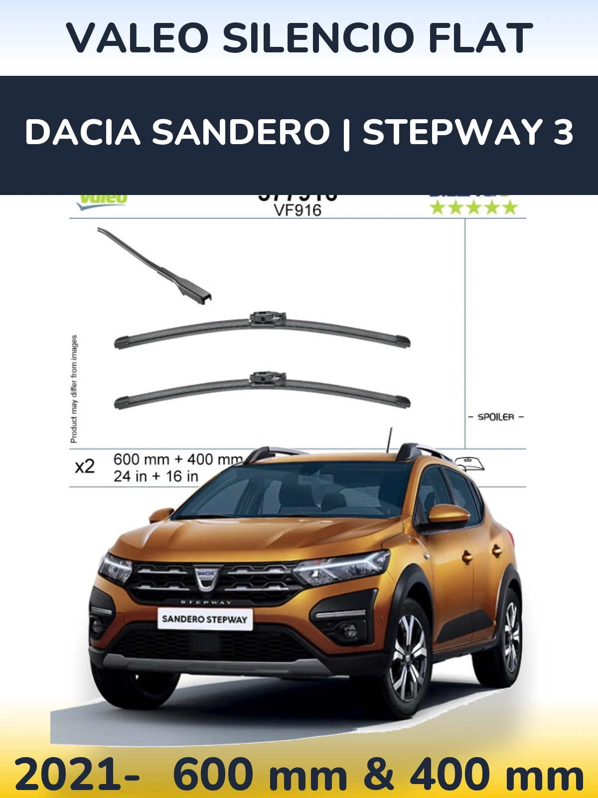 Sada předních stěračů Valeo Silencio Flat 600 a 400 mm pro Dacia Sandero | Stepway 3 2021-2026