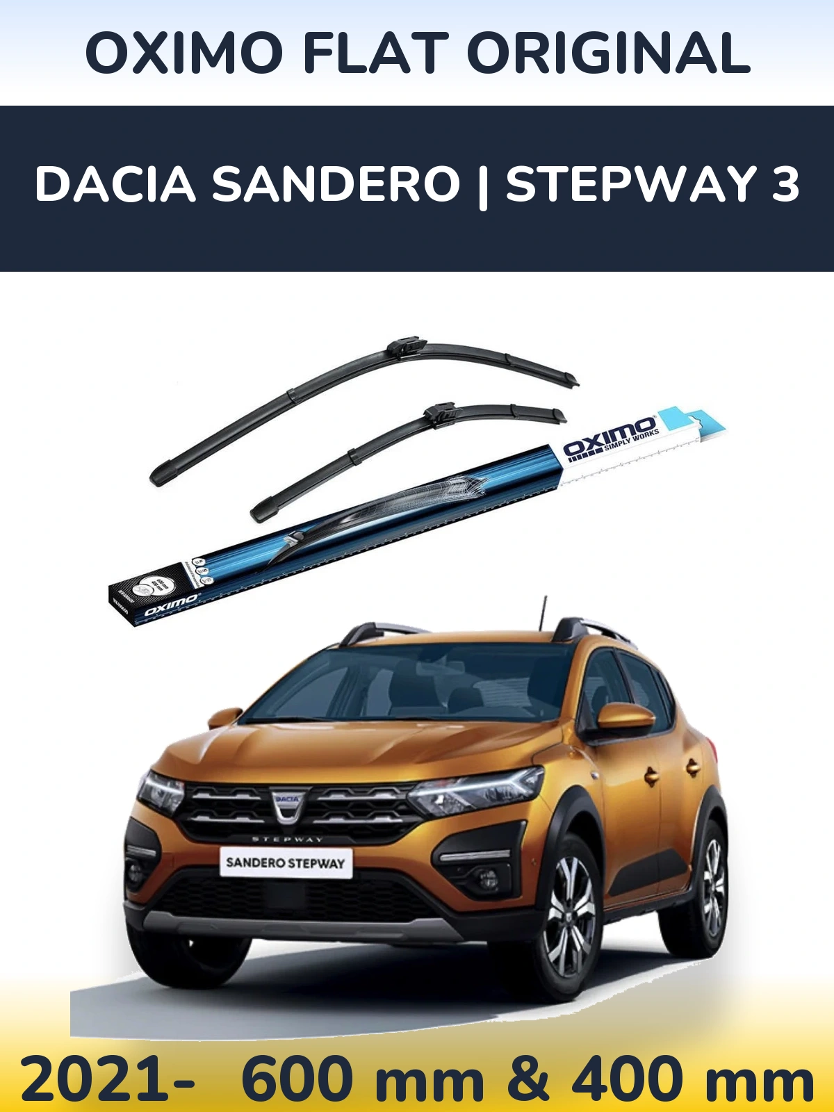 Sada předních stěračů Oximo Flat Original 600 a 400 mm pro Dacia Sandero | Stepway 3 2021-2026