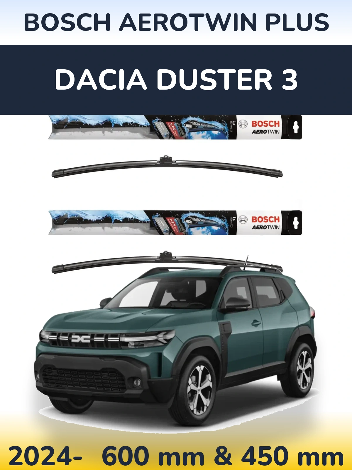 Sada předních stěračů BOSCH AeroTwin Plus 600 a 450 mm pro Dacia Duster 3 2024-2026