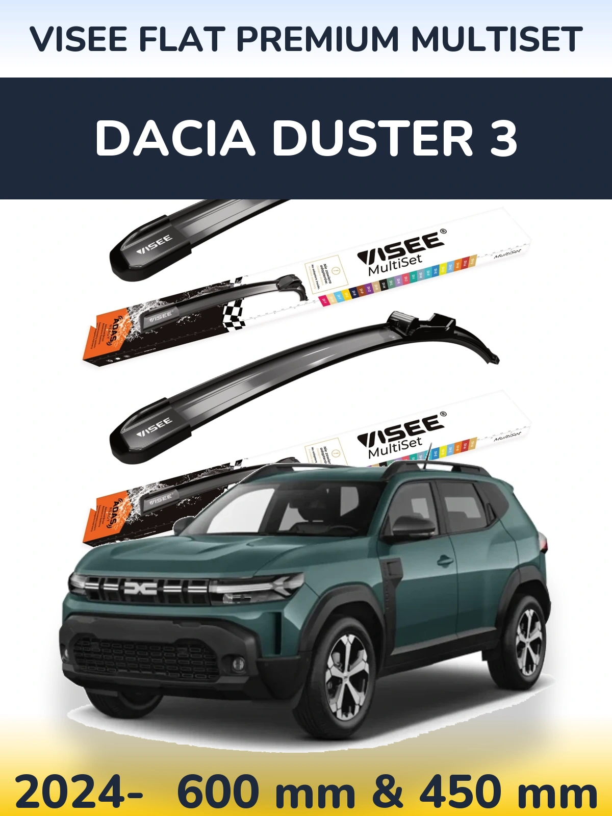Sada předních stěračů VISEE FLAT PREMIUM MultiSet 600 a 450 mm pro Dacia Duster 3 2024-2026