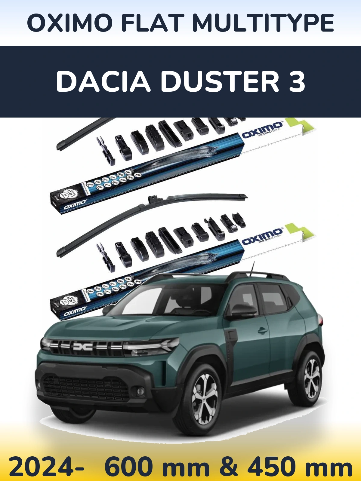 Sada předních stěračů Oximo Flat MultiType 600 a 450 mm pro Dacia Duster 3 2024-2026
