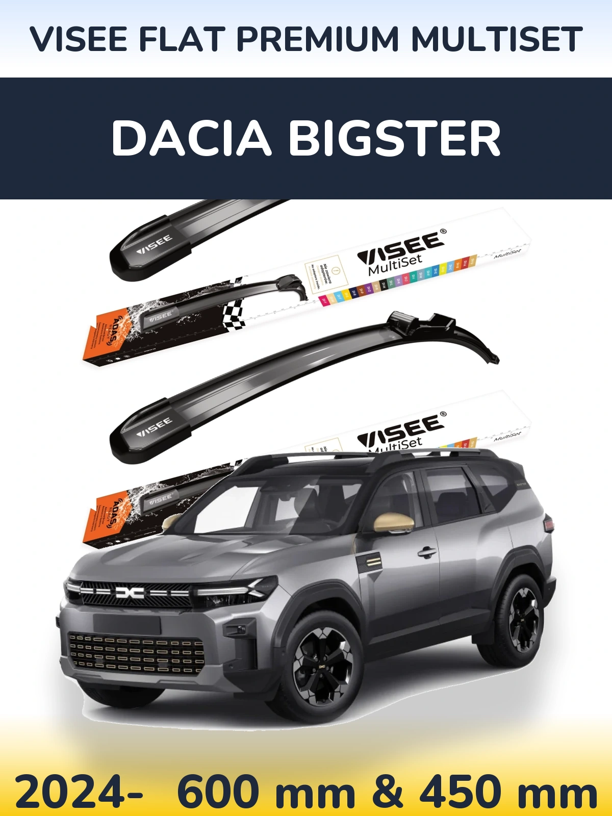 Sada předních stěračů VISEE FLAT PREMIUM MultiSet 600 a 450 mm pro Dacia Bigster 2024-2026