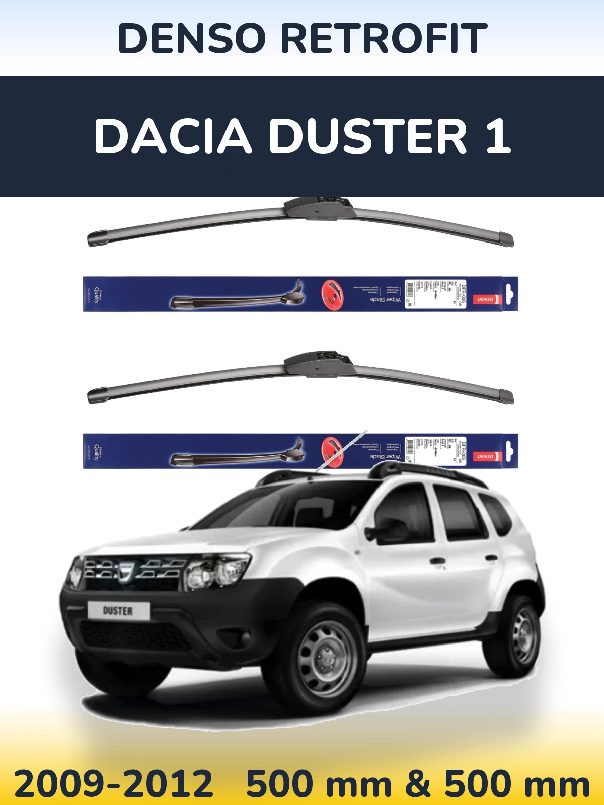 Sada předních stěračů Denso Retrofit 500 a 500 mm pro Dacia Duster 1 2009-2012