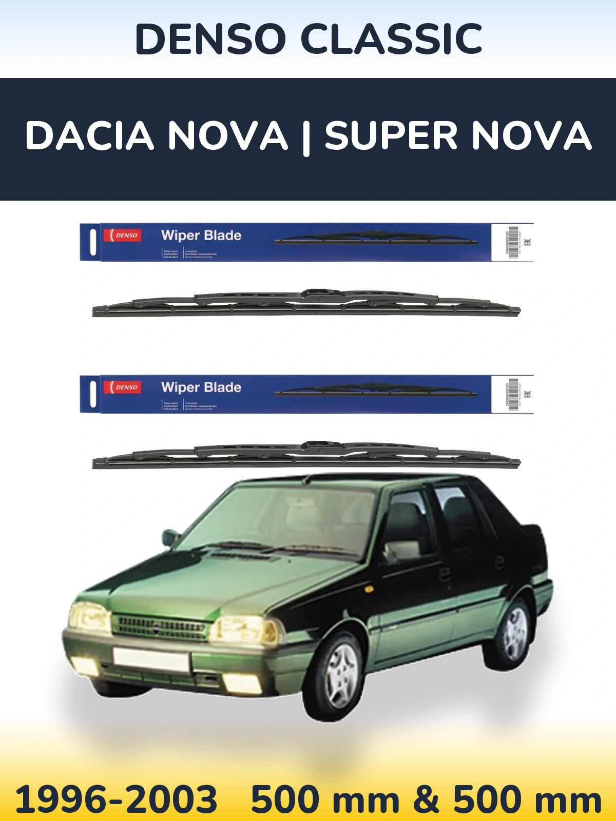 Sada předních stěračů Denso Classic 500 a 500 mm pro Dacia Nova | Super Nova 1996-2003