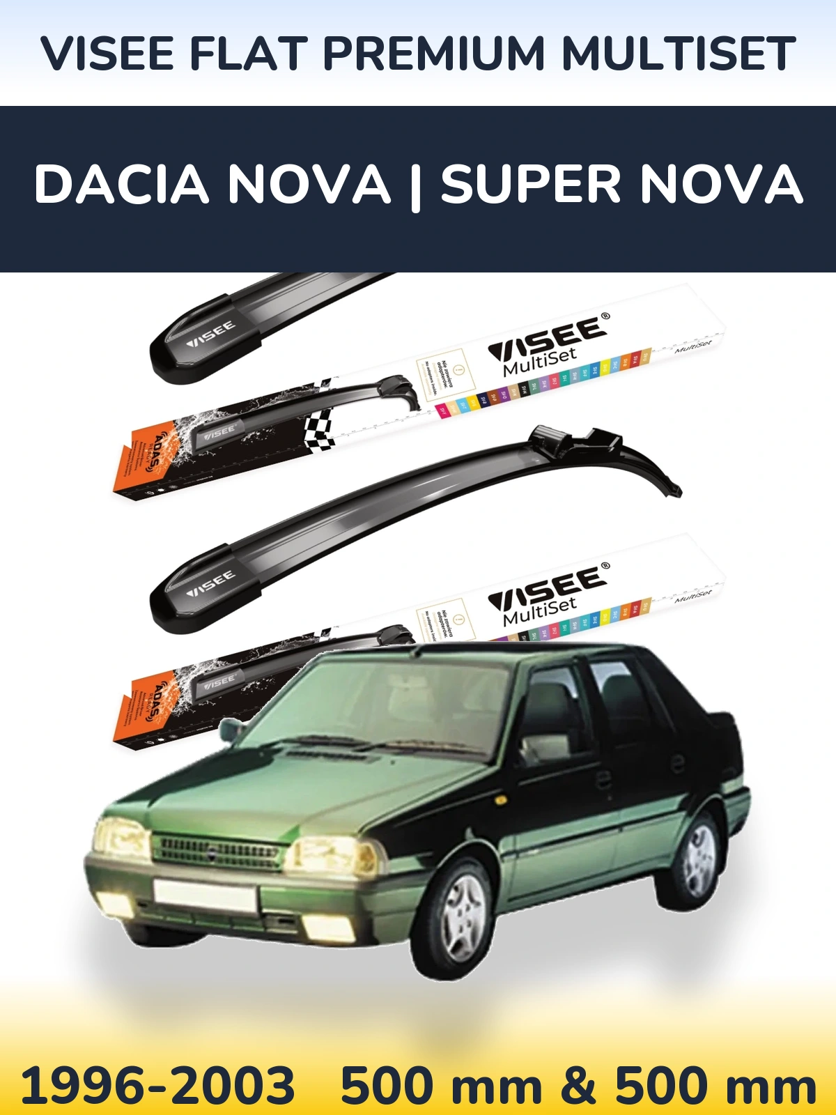 Sada předních stěračů VISEE FLAT PREMIUM MultiSet 500 a 500 mm pro Dacia Nova | Super Nova 1996-2003