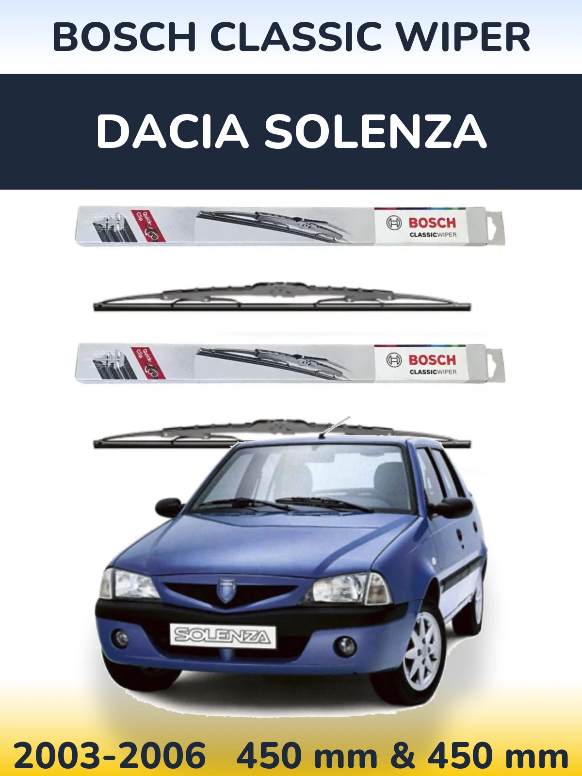 Sada předních stěračů BOSCH Classic Wiper 450 a 450 mm pro Dacia Solenza 2003-2006