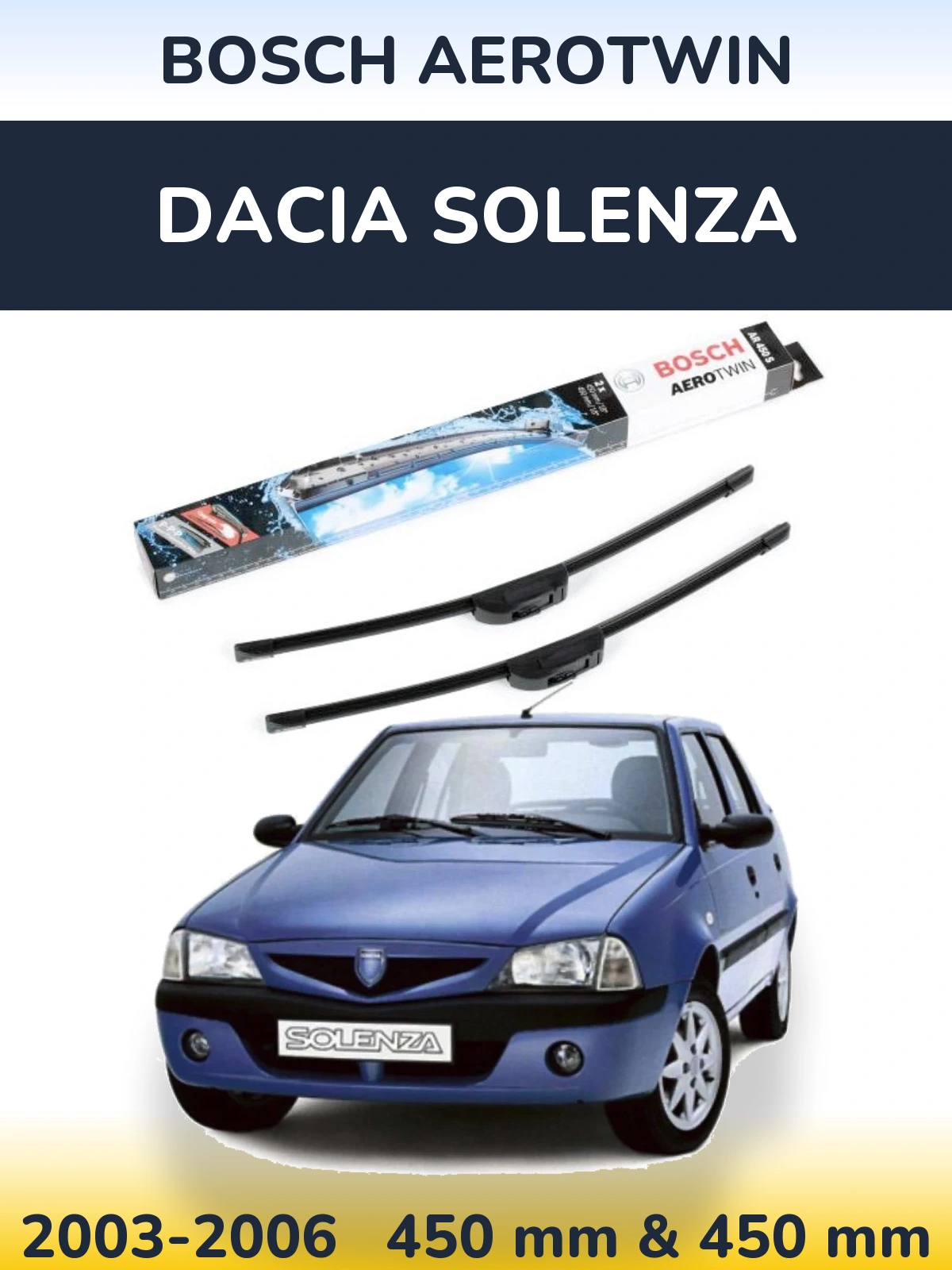 Sada předních stěračů BOSCH AeroTwin 450 a 450 mm pro Dacia Solenza 2003-2006