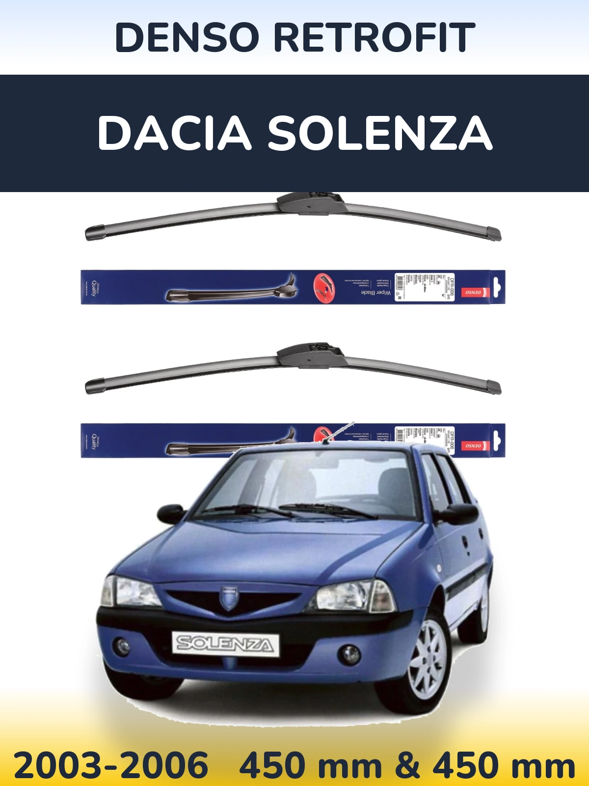 Sada předních stěračů Denso Retrofit 450 a 450 mm pro Dacia Solenza 2003-2006