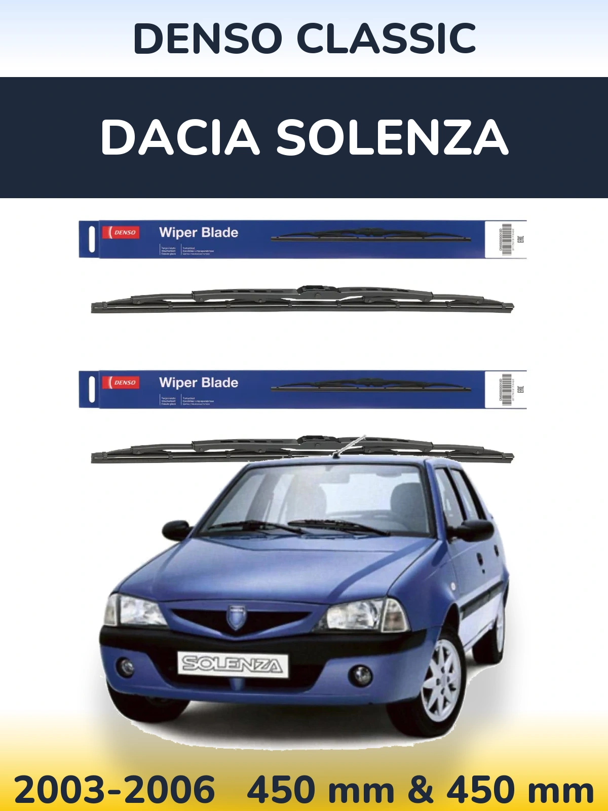Sada předních stěračů Denso Classic 450 a 450 mm pro Dacia Solenza 2003-2006