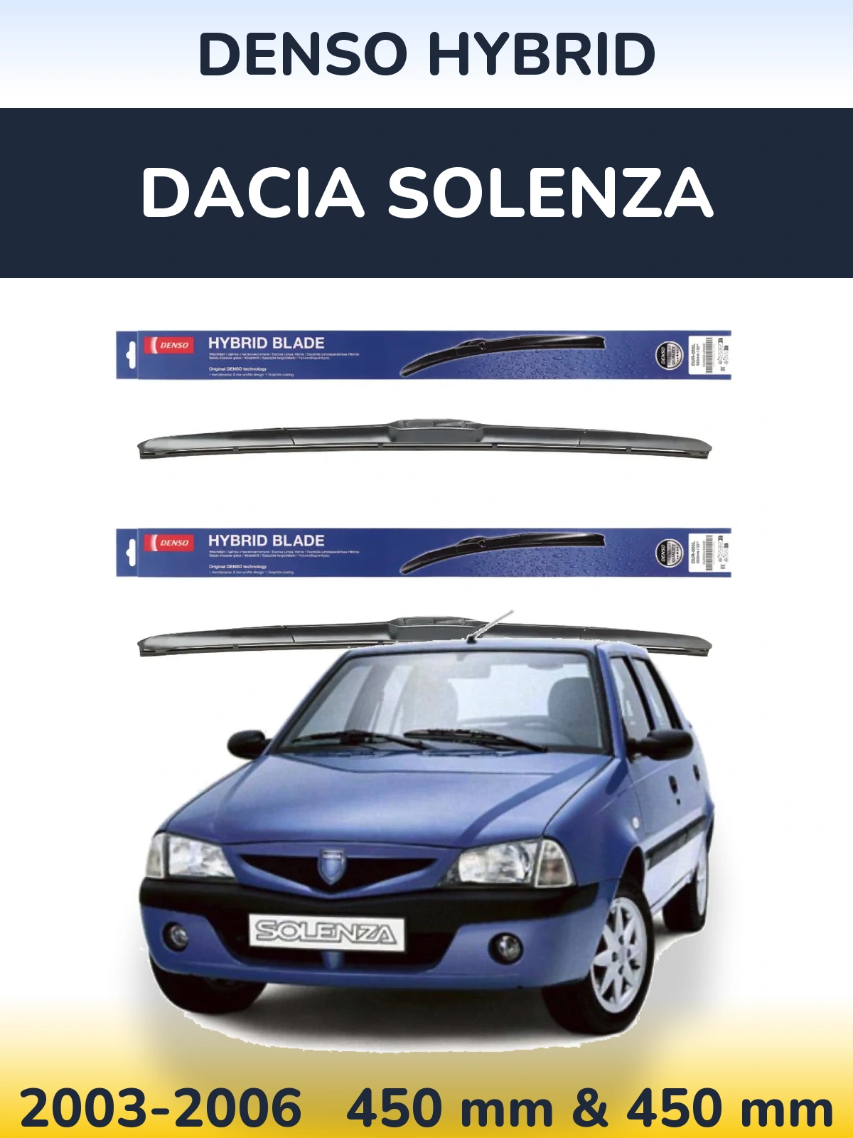 Sada předních stěračů Denso Hybrid 450 a 450 mm pro Dacia Solenza 2003-2006