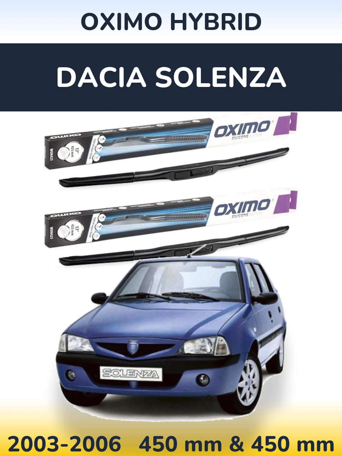 Sada předních stěračů Oximo Hybrid 450 a 450 mm pro Dacia Solenza 2003-2006