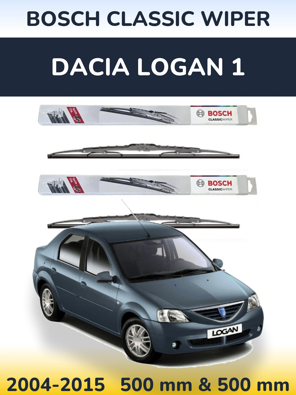Sada předních stěračů BOSCH Classic Wiper 500 a 500 mm pro Dacia Logan 1 2004-2015