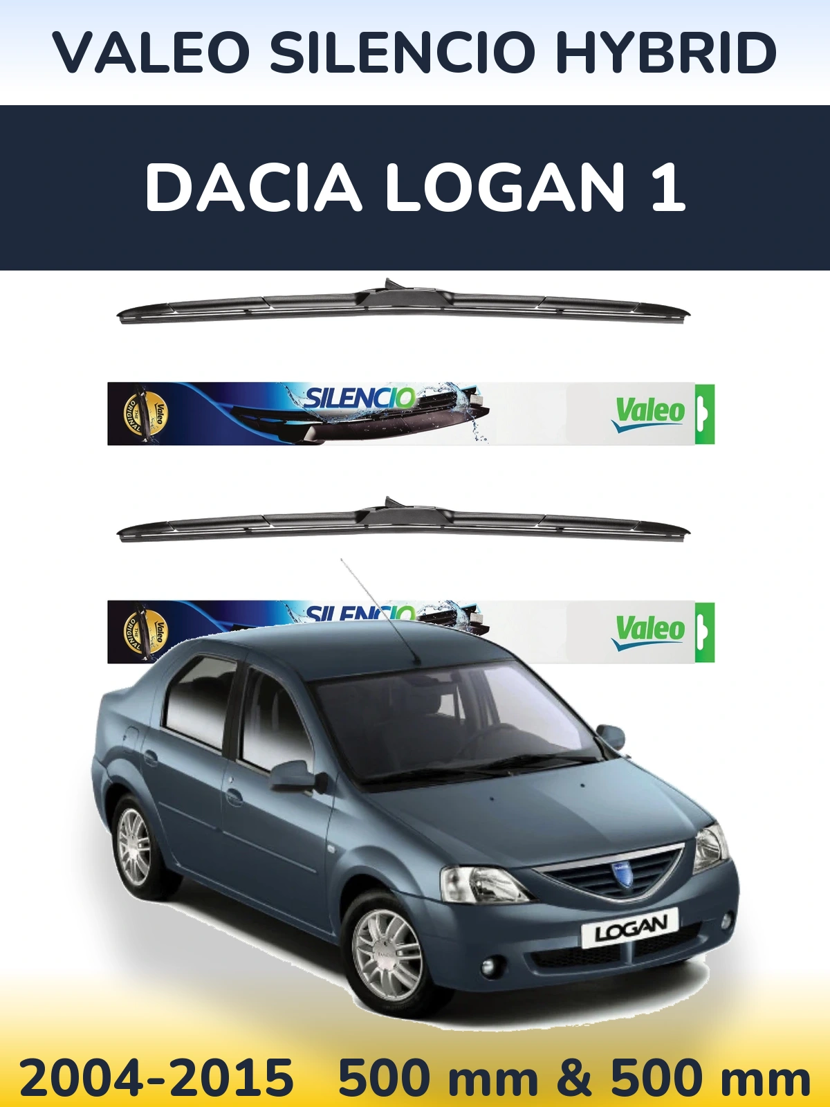 Sada předních stěračů Valeo Silencio Hybrid 500 a 500 mm pro Dacia Logan 1 2004-2015