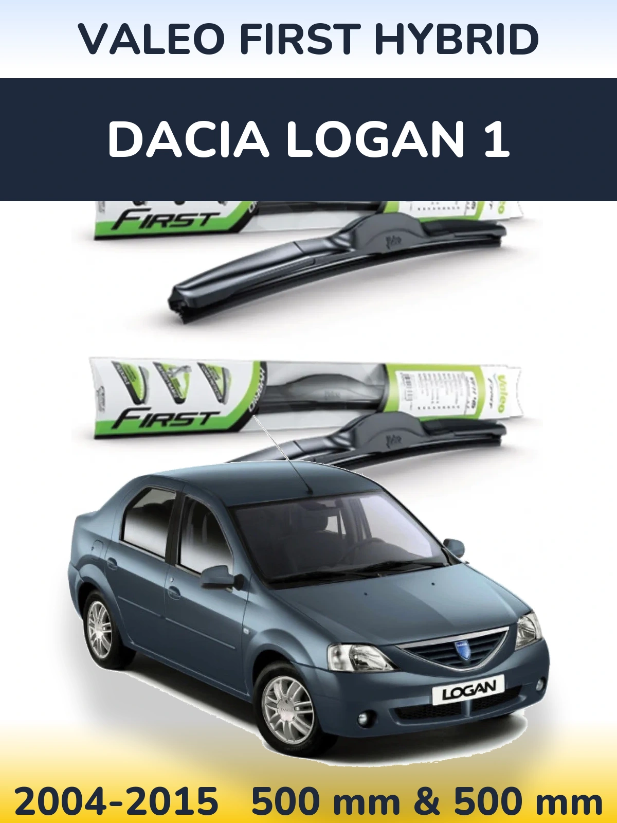 Sada předních stěračů Valeo First Hybrid 500 a 500 mm pro Dacia Logan 1 2004-2015