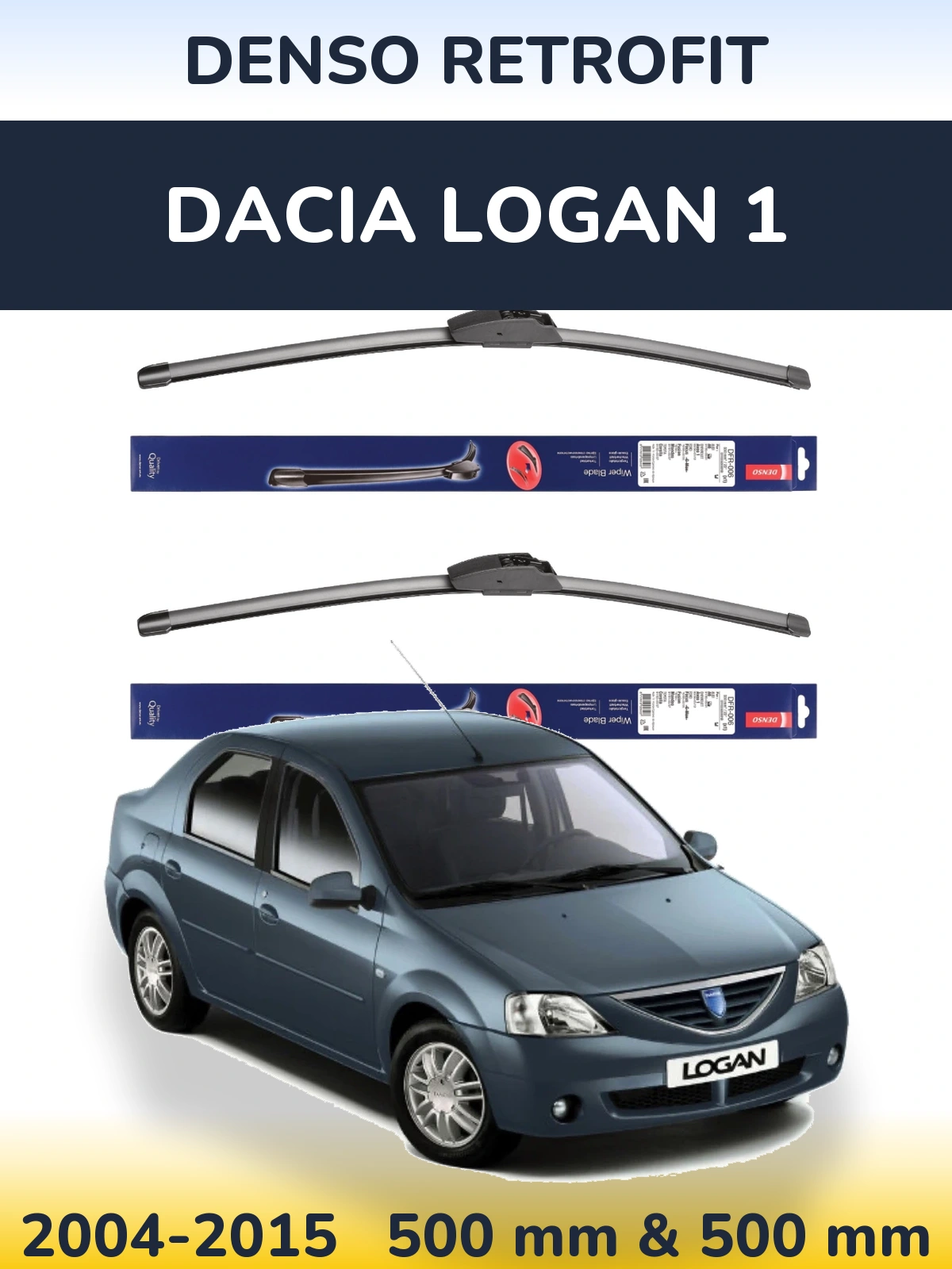 Sada předních stěračů Denso Retrofit 500 a 500 mm pro Dacia Logan 1 2004-2015