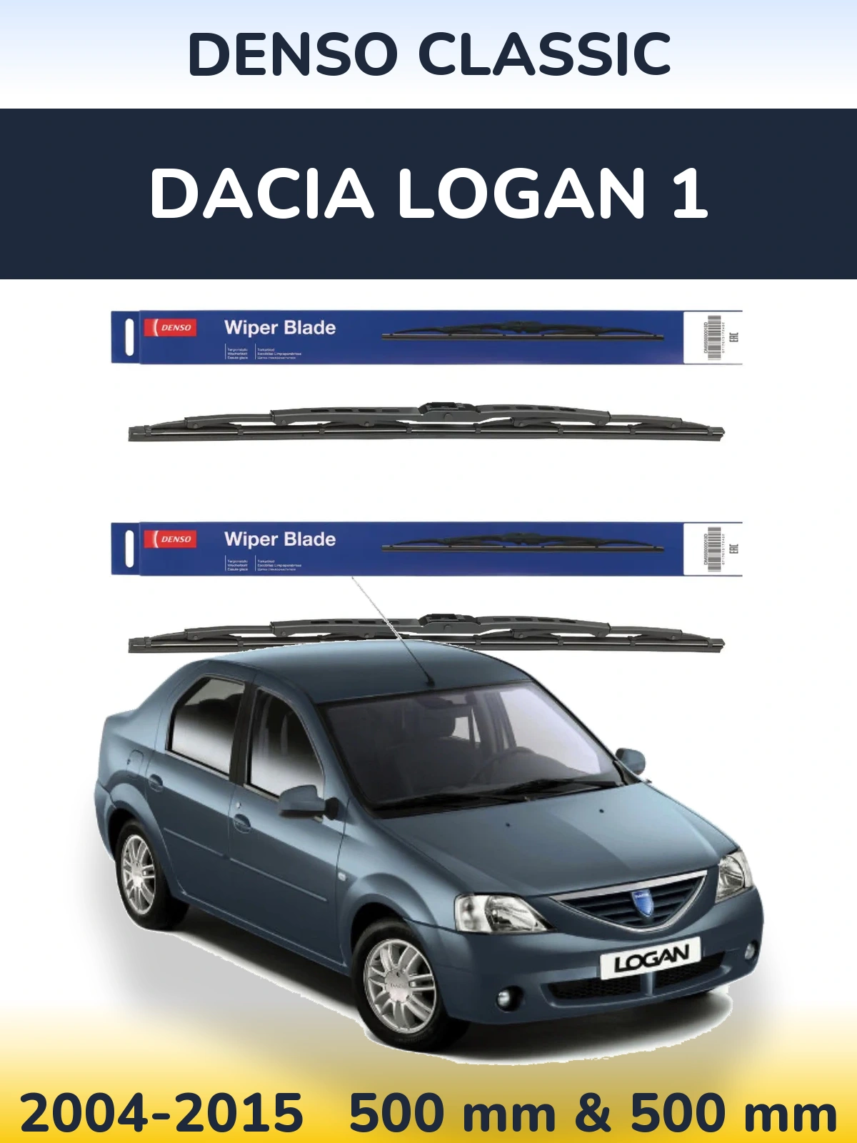 Sada předních stěračů Denso Classic 500 a 500 mm pro Dacia Logan 1 2004-2015