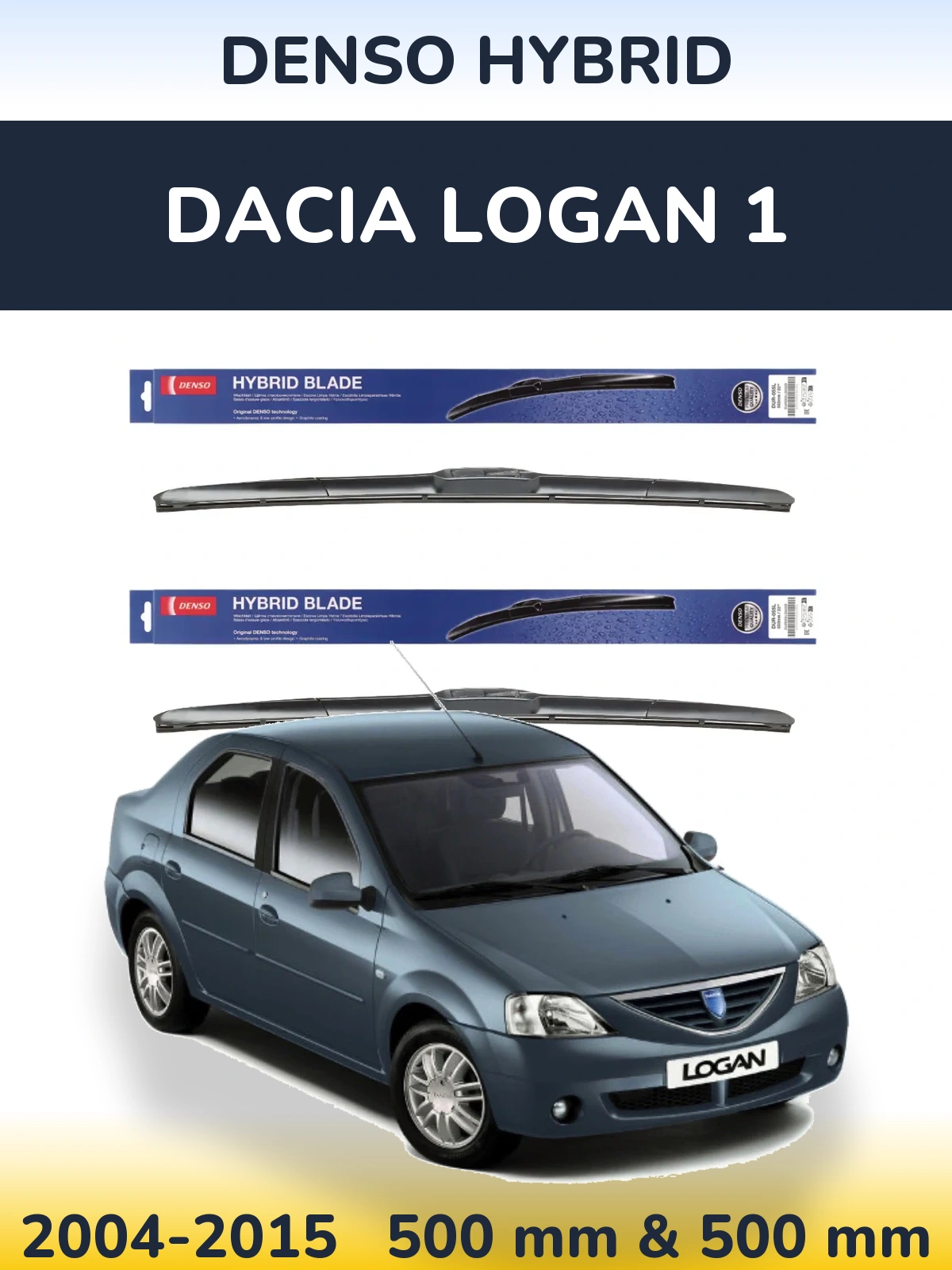 Sada předních stěračů Denso Hybrid 500 a 500 mm pro Dacia Logan 1 2004-2015
