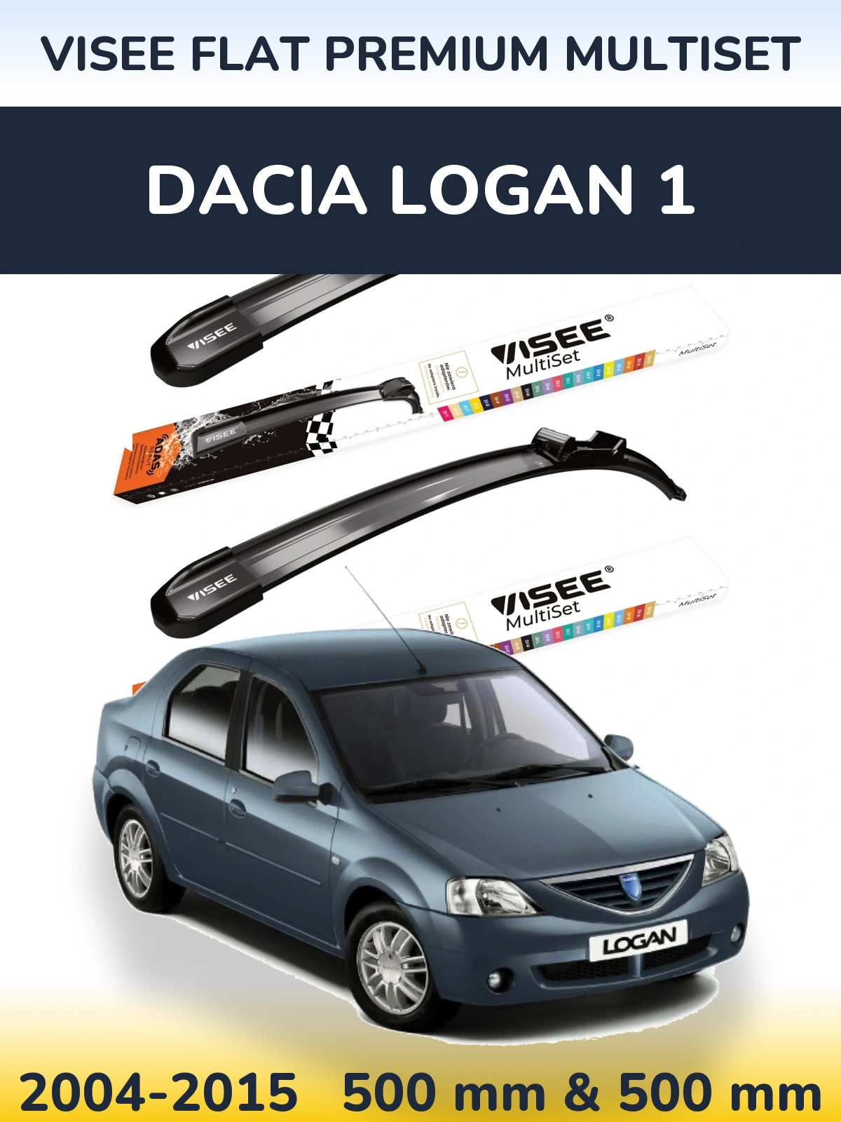 Sada předních stěračů VISEE FLAT PREMIUM MultiSet 500 a 500 mm pro Dacia Logan 1 2004-2015