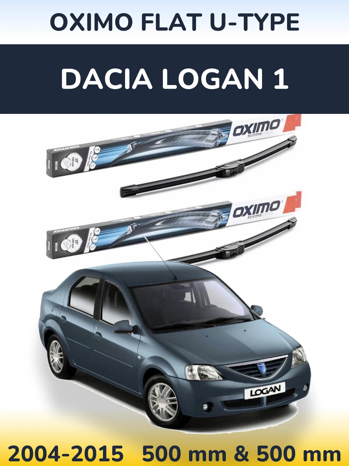 Sada předních stěračů Oximo Flat U-type 500 a 500 mm pro Dacia Logan 1 2004-2015