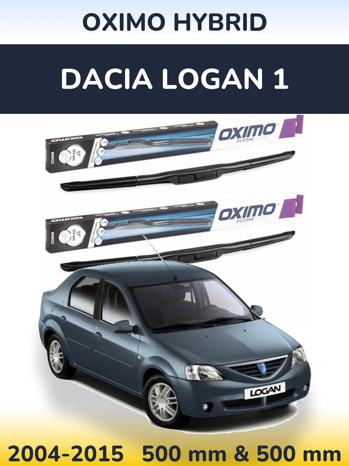 Sada předních stěračů Oximo Hybrid 500 a 500 mm pro Dacia Logan 1 2004-2015