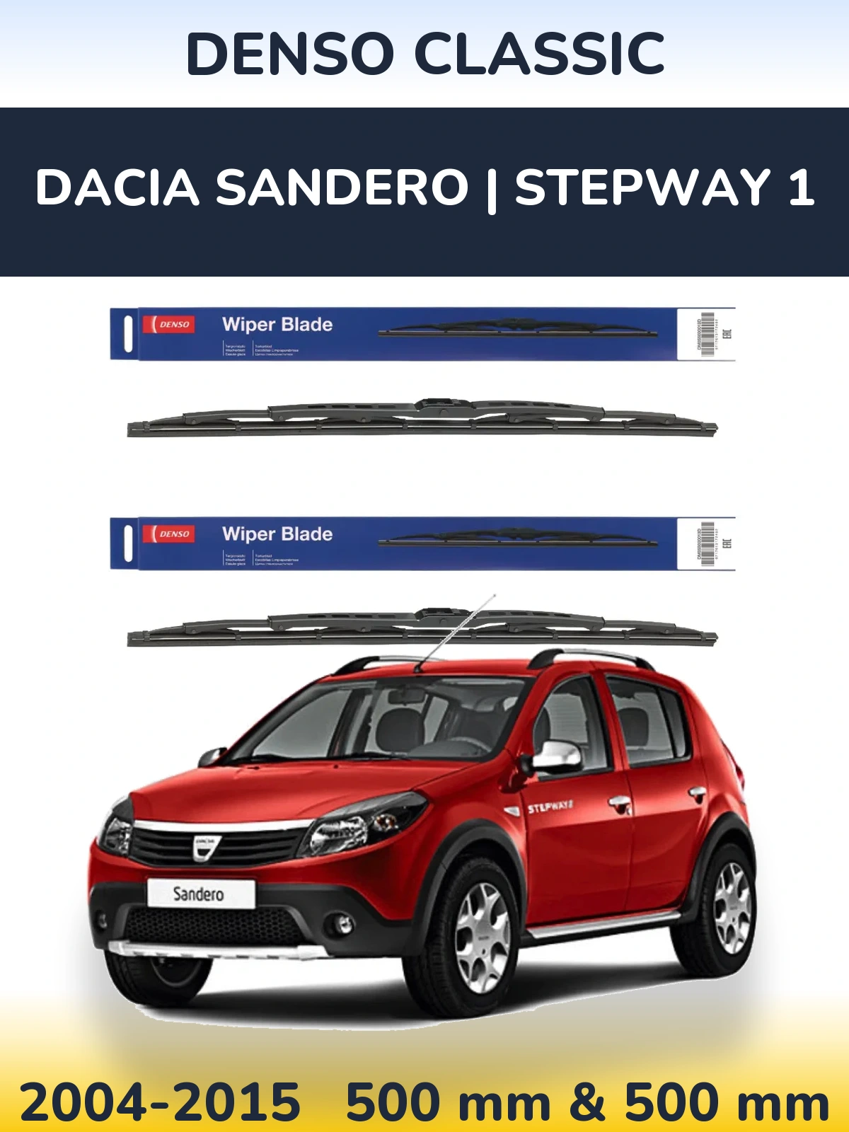 Sada předních stěračů Denso Classic 500 a 500 mm pro Dacia Sandero | Stepway 1 2004-2015
