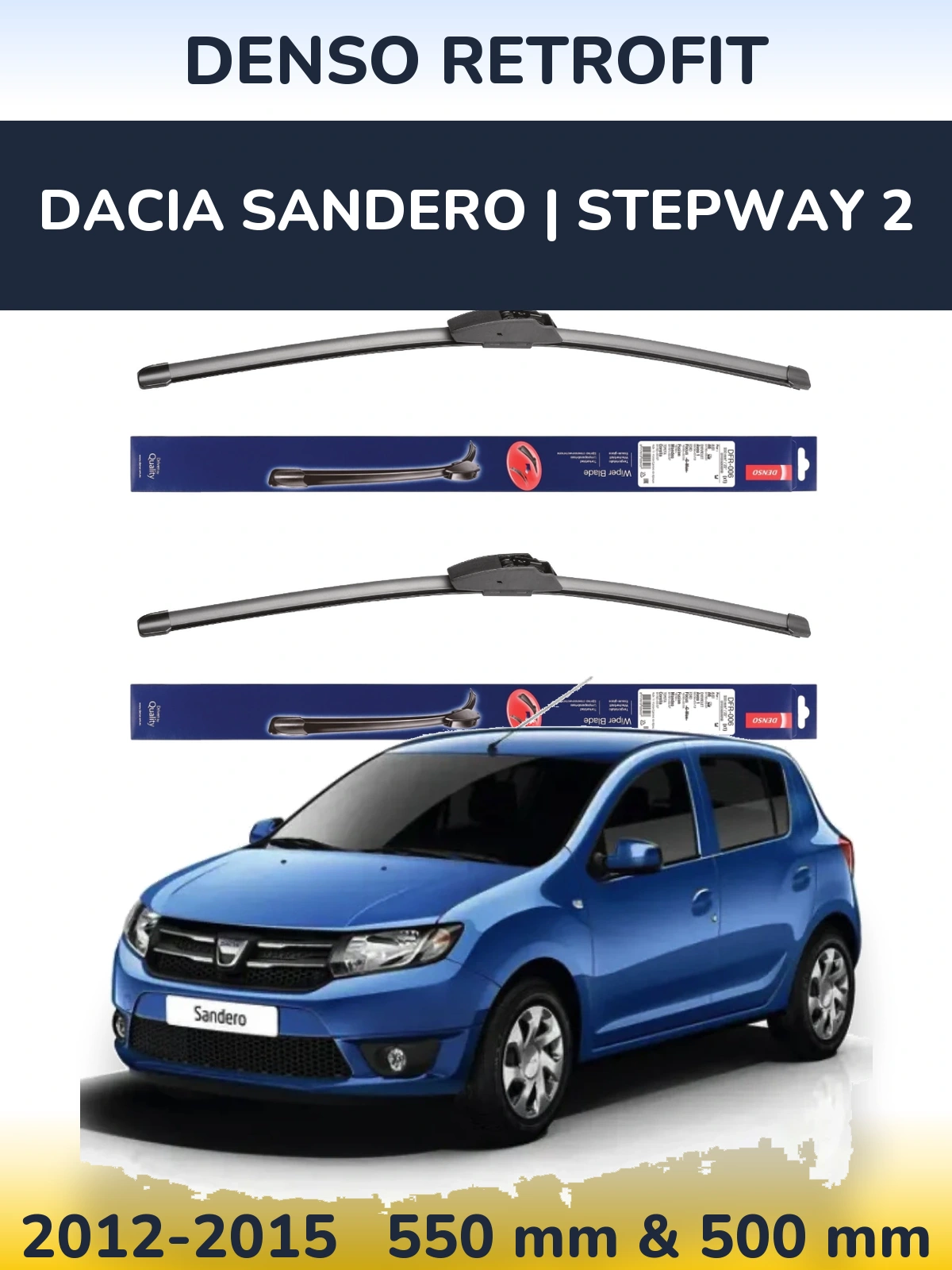 Sada předních stěračů Denso Retrofit 550 a 500 mm pro Dacia Sandero | Stepway 2 2012-2015